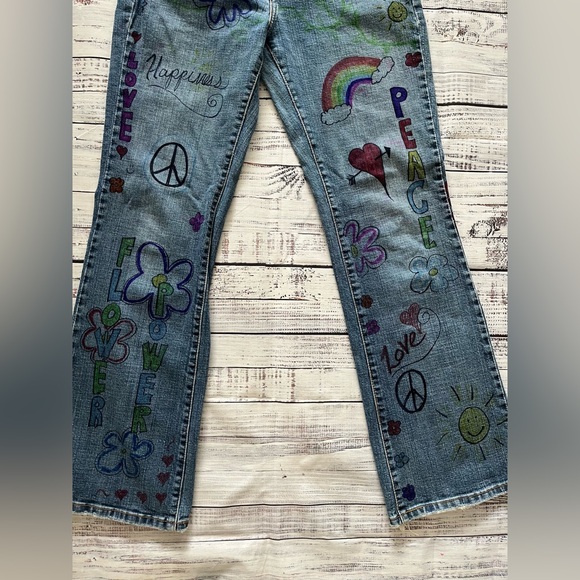 Levi’s 545 low boot cut hippie flower power peace love jeans size 10M - Picture 4 of 7
